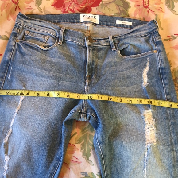 FRAME Size 28 (30) “Le Garçon Jean” Stretch Skinny Jean Distressed Med Blue Soft - Picture 10 of 16